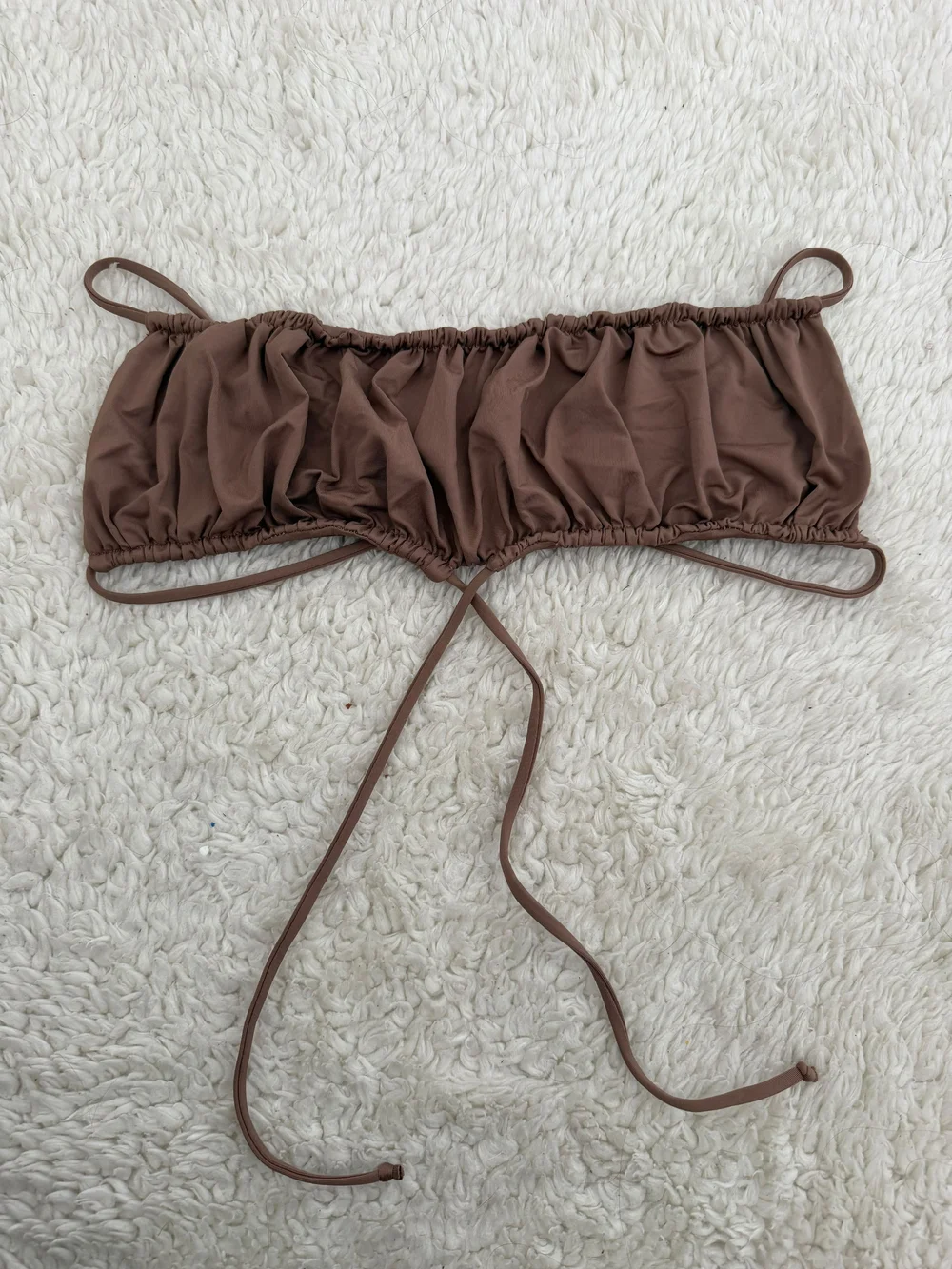 Frankies Bikinis brown ruched bikini top tie back Sz Medium Nylon Summer Luxury